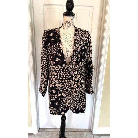 Vintage 90's Carlisle 100% Silk Floral Blazer Jacket Women's 10 Neutral Floral - Picture 1 of 9